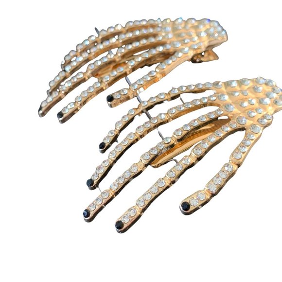 NOC C&C California Rhinestone Skeleton Hand Hair Clips Halloween Gothic … - Picture 4 of 9